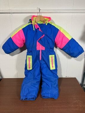 Vintage 80’s/90’s Ski Slope Neon Toddler Snowsuit Sz 4T
